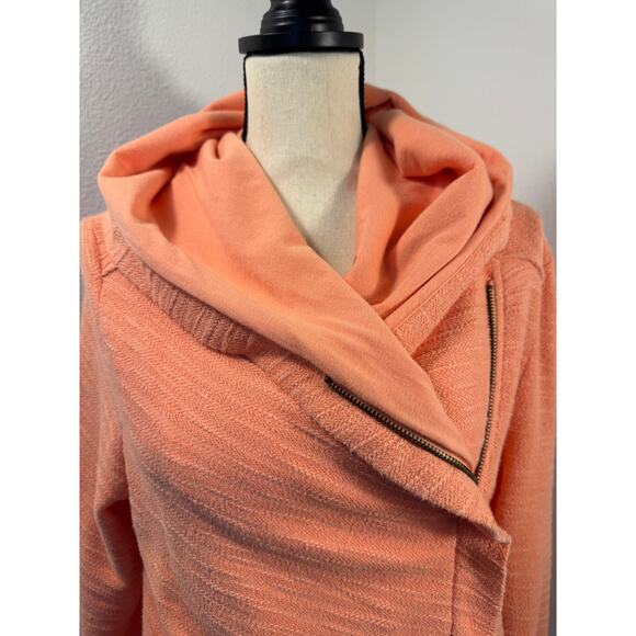 Anthropologie Saturday Sunday Orange Hoodie Jacket M Cotton Moto Wrap Jacket - Picture 2 of 9